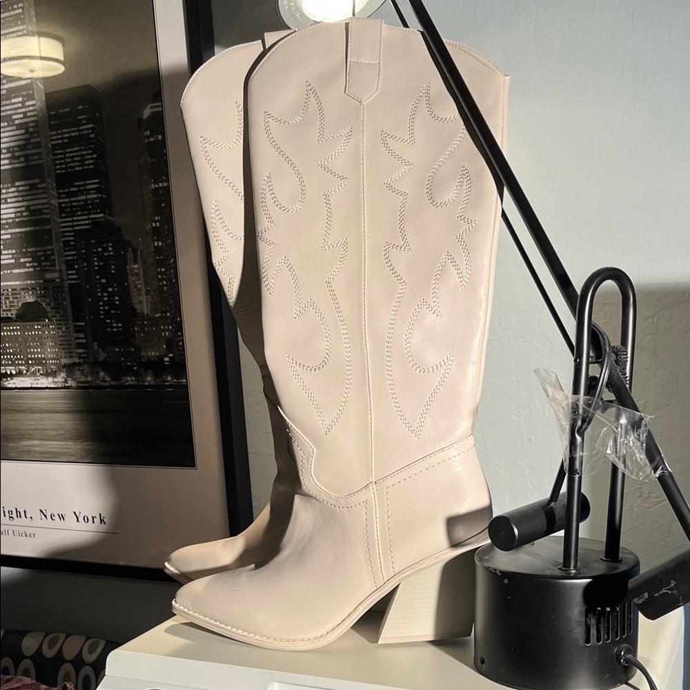 Madden Girl Beige Heeled Cowboy Boots